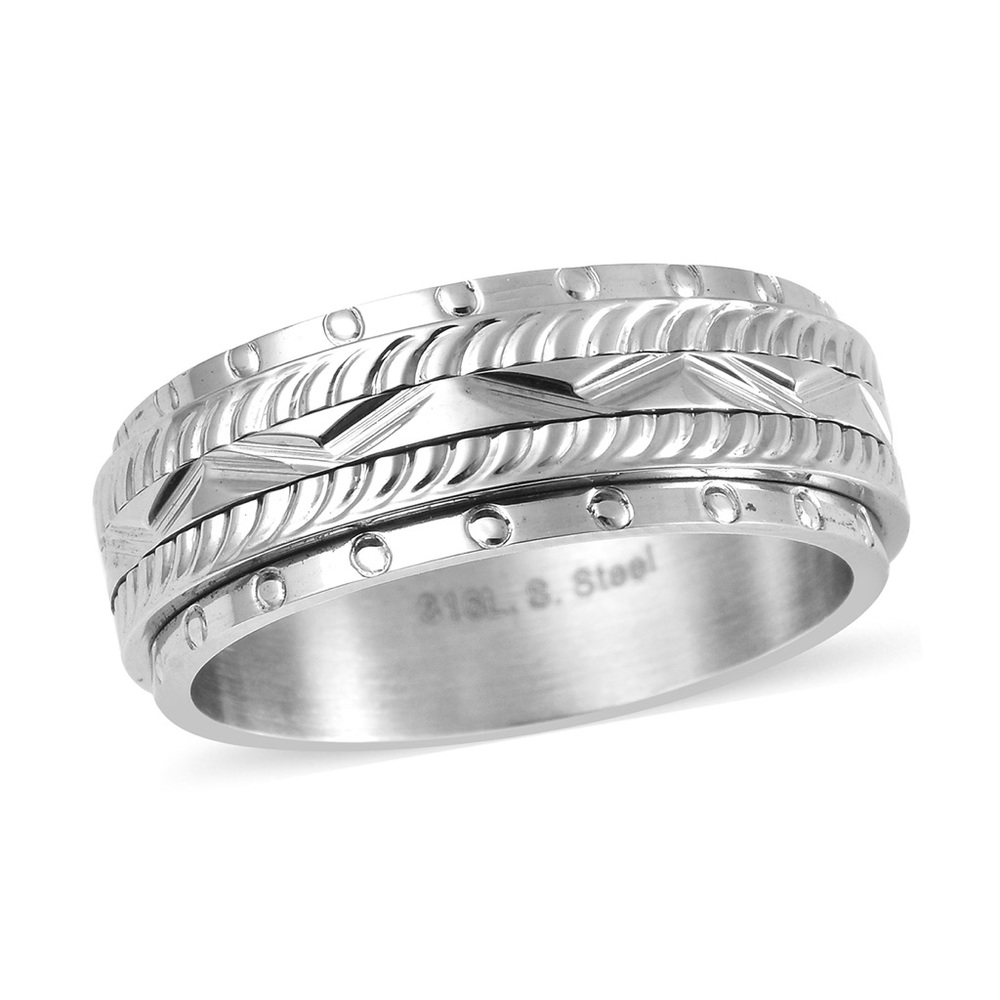 Diamond Cut Three Row Spinner Band Ring